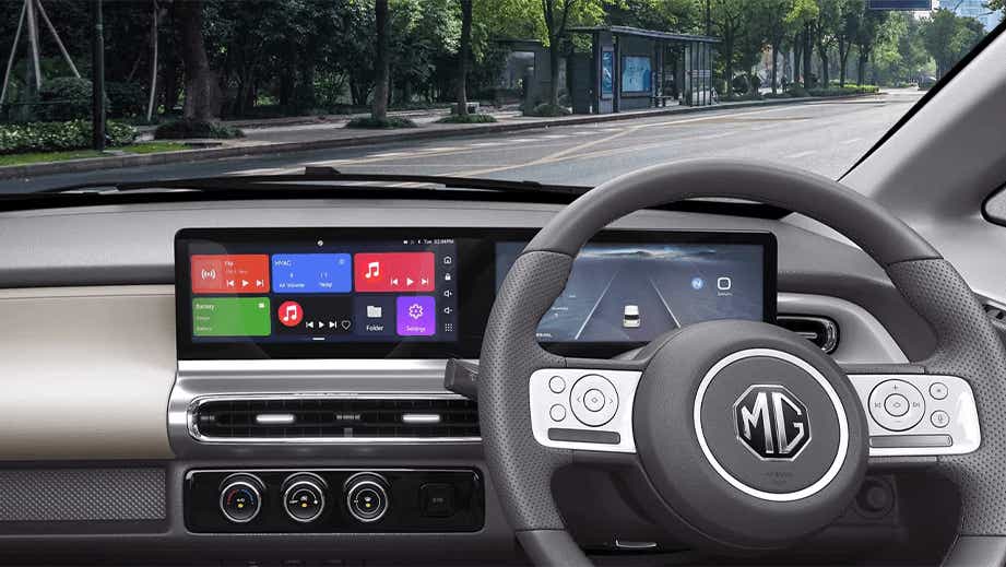 interior dashboard view of a MG Comet EV