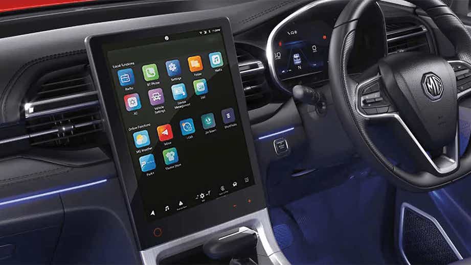 interior dashboard and touchscreen of a MG Hector Plus