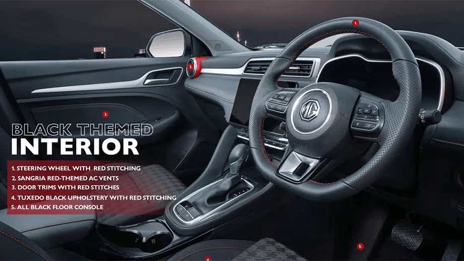 Interior dashboard and steering wheel of a MG Astor