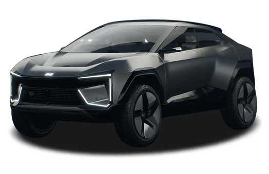 front three-quarter view of a Deep Grey Mahindra BE 05