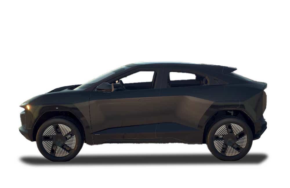 side view of a Stealth Black Mahindra BE 6