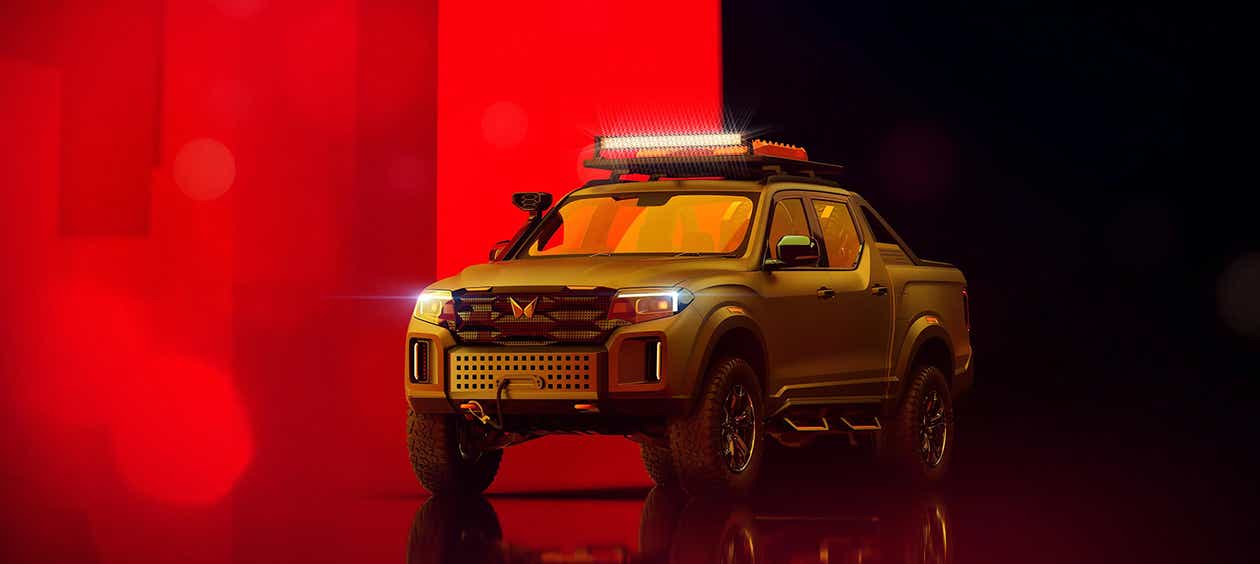 front three-quarter view of a Mahindra Global Pik Up