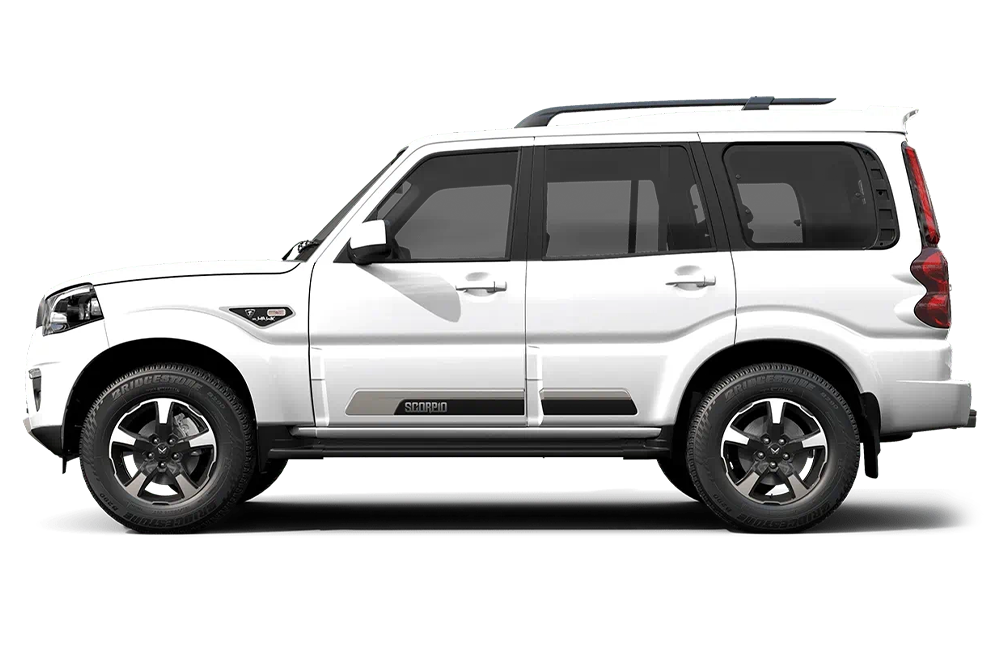 side view of a Everest White Mahindra Scorpio Classic