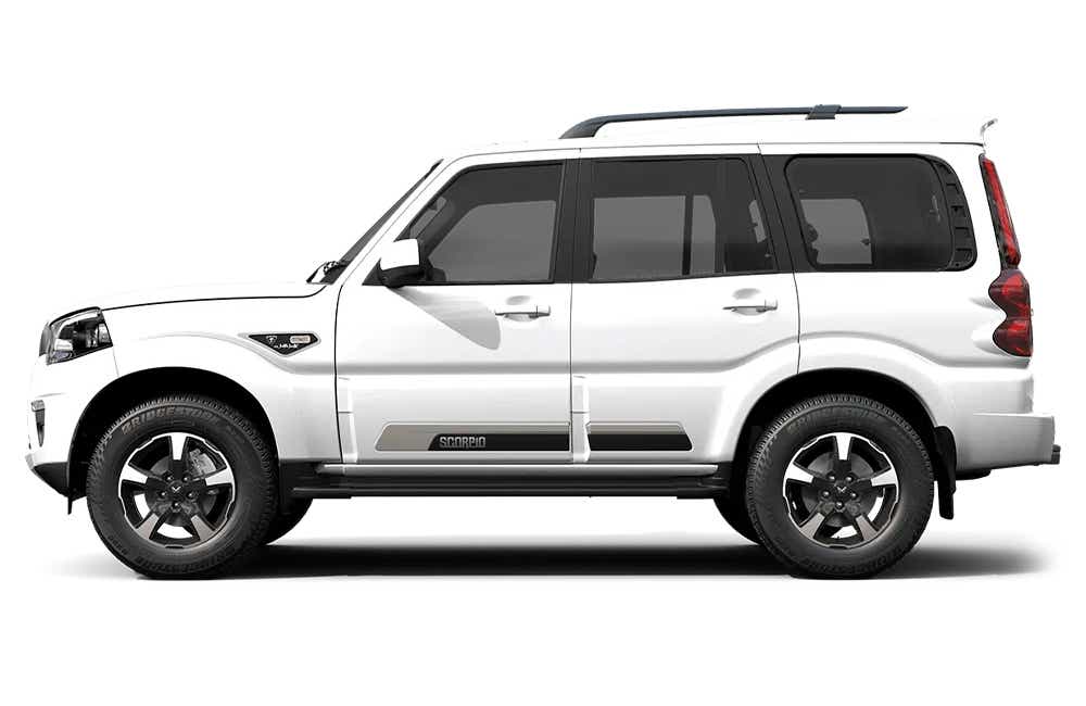 side view of a Everest White Mahindra Scorpio Classic