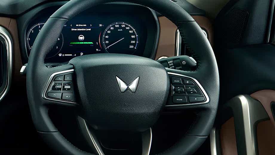 Steering wheel and dashboard of a Mahindra Scorpio-N
