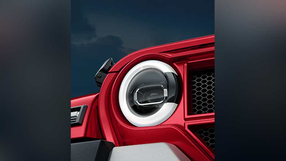 headlight close-up of a Mahindra Thar ROXX