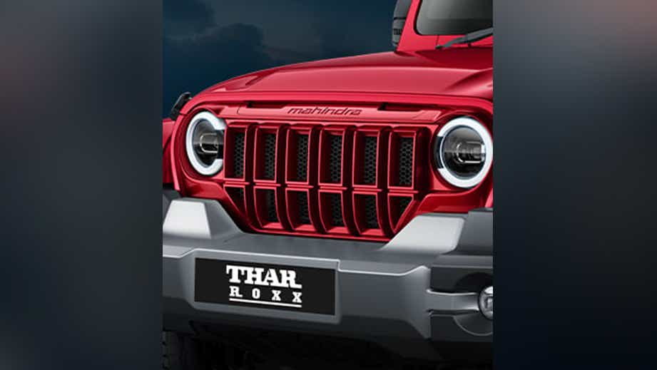 Front grille and headlight view of a Mahindra Thar ROXX