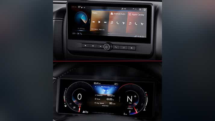 infotainment touchscreen and digital instrument cluster of a Mahindra Thar ROXX