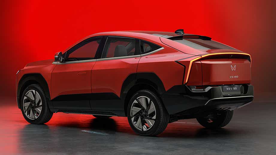 rear three-quarter of a Mahindra XEV 9E