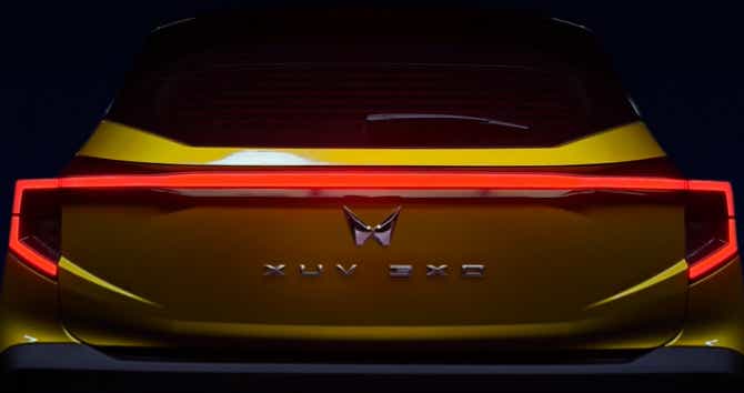 rear view of a Citrine Yellow Mahindra XUV 3XO