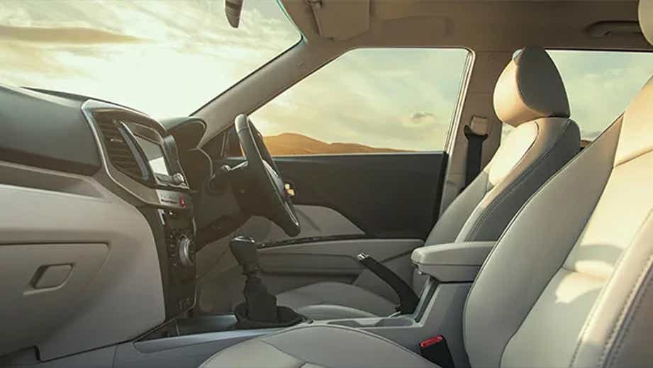 Interior dashboard and front seats of a Mahindra XUV300