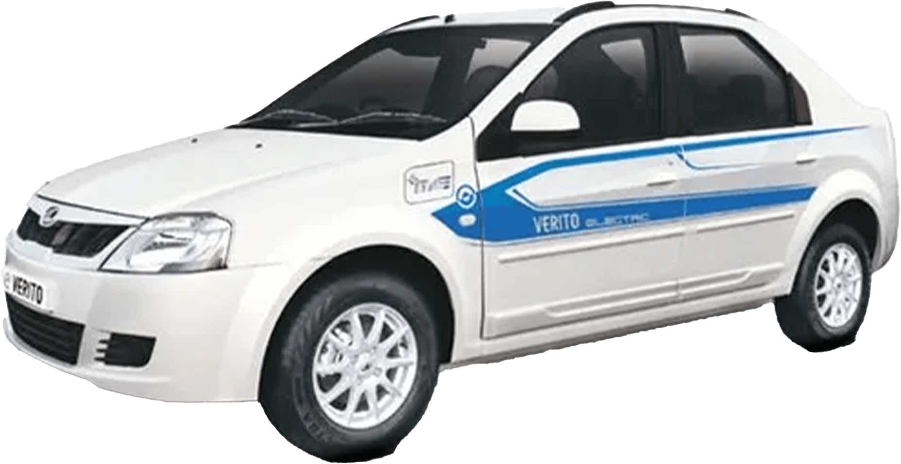 front three-quarter of a Diamond White Mahindra E Verito