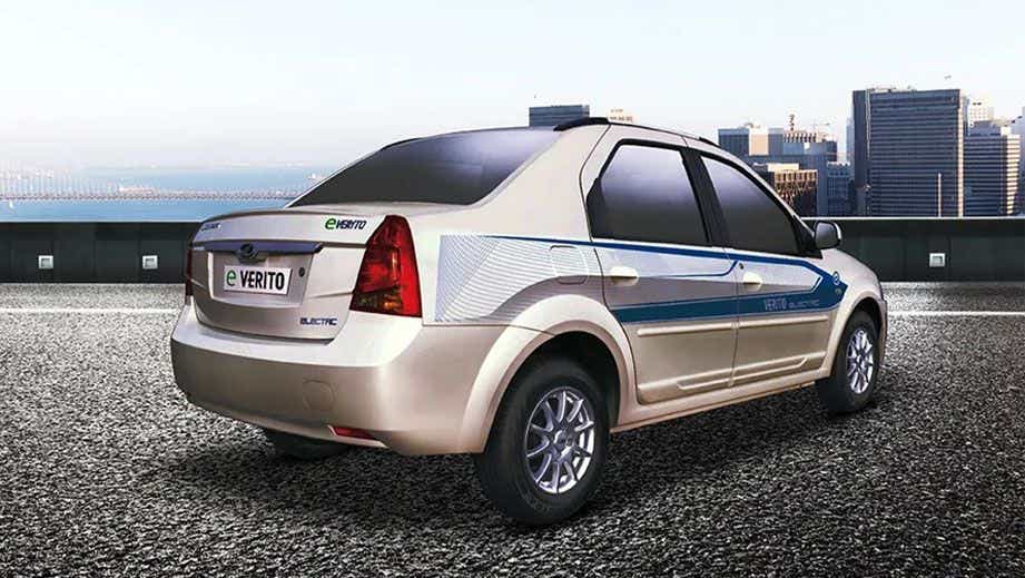 rear three-quarter of a Mahindra E Verito