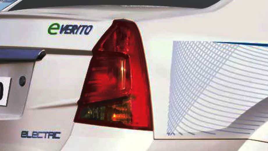 Rear tail light view of a Mahindra E Verito