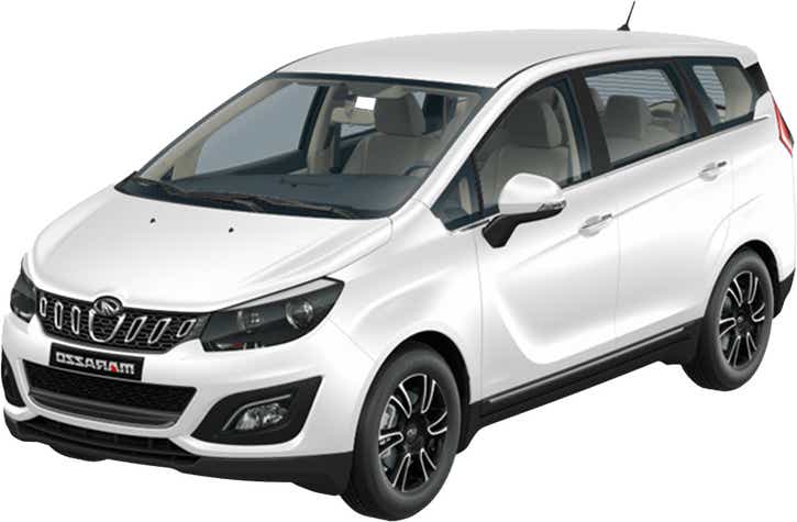 front three-quarter view of a Iceberg White Mahindra Marazzo