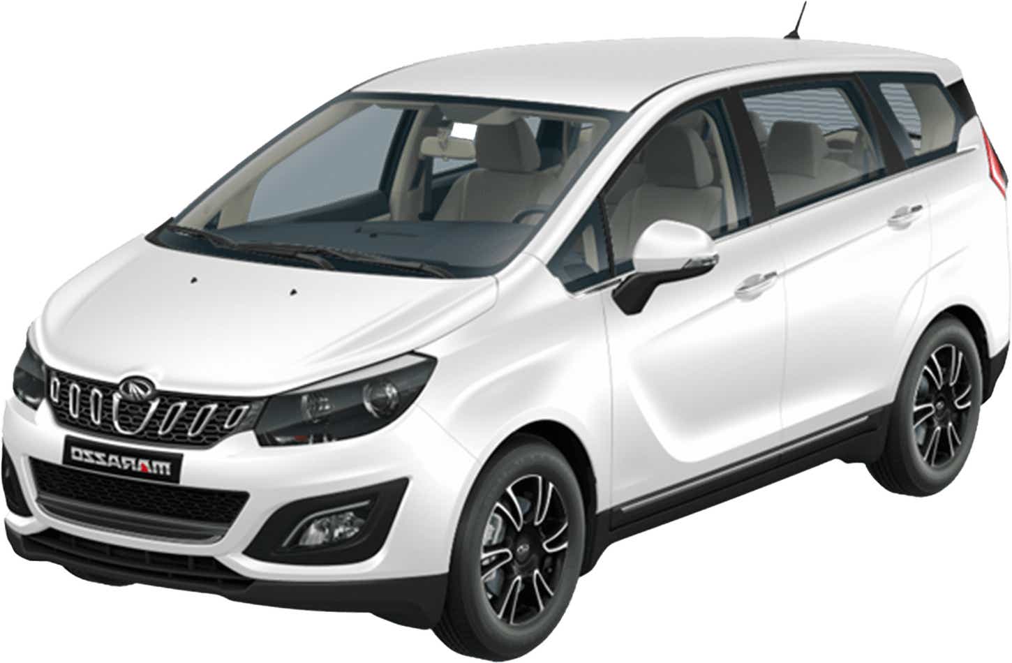 front three-quarter view of a Iceberg White Mahindra Marazzo