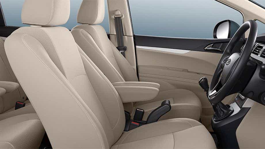 Front seats and dashboard view of a Mahindra Marazzo