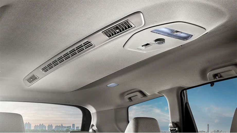 Rear AC vents and roof controls of a Mahindra Marazzo
