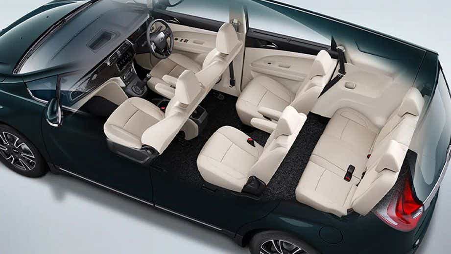 Interior seating layout of a Mahindra Marazzo