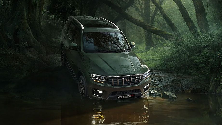 front view of a Deep Forest Mahindra Scorpio-N