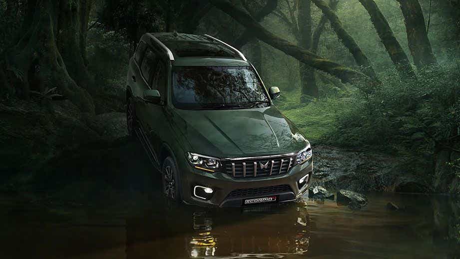 front view of a Deep Forest Mahindra Scorpio-N