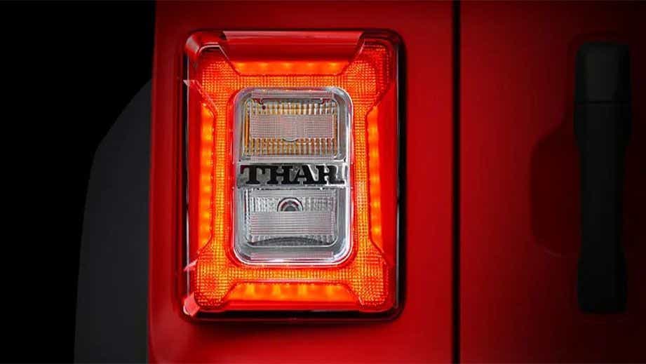 Tail light close-up of a Mahindra Thar