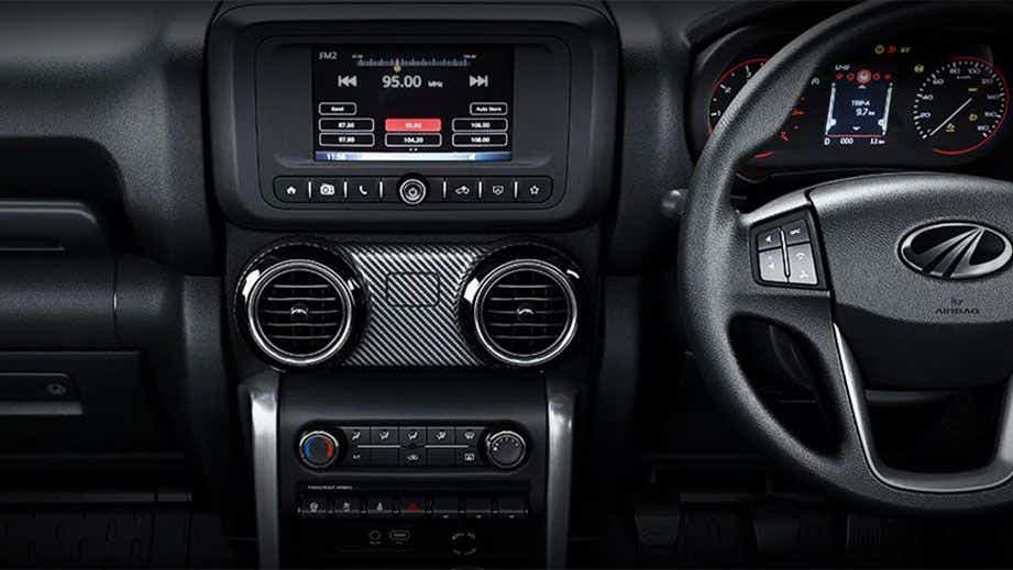 Dashboard view of a Mahindra Thar