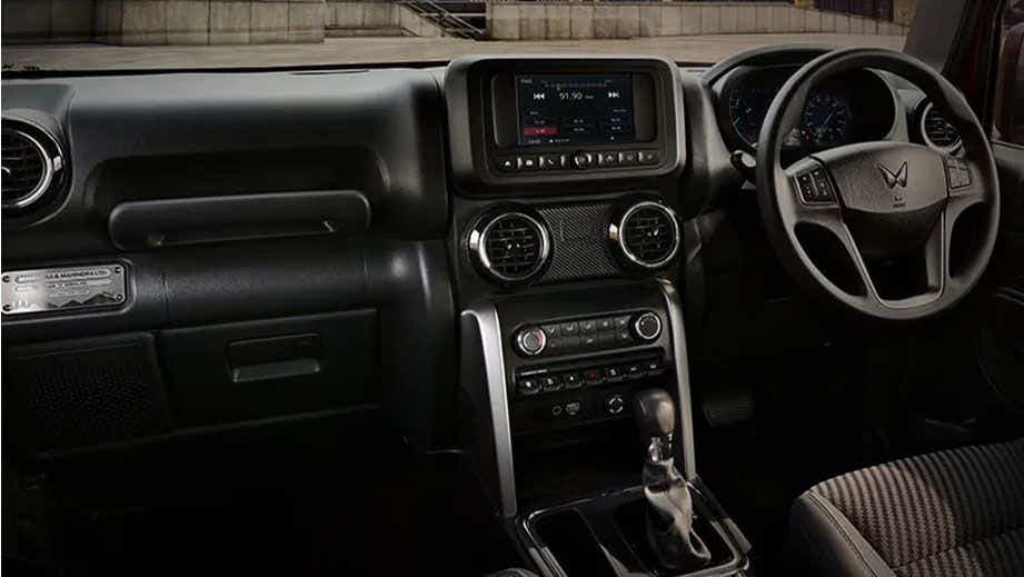 Interior dashboard of a Mahindra Thar