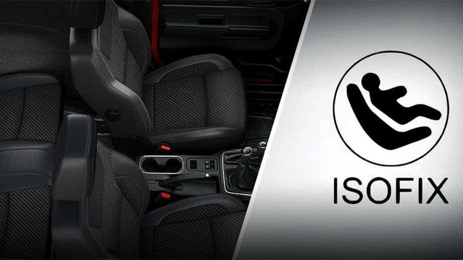 interior seats and ISOFIX feature of a Mahindra Thar
