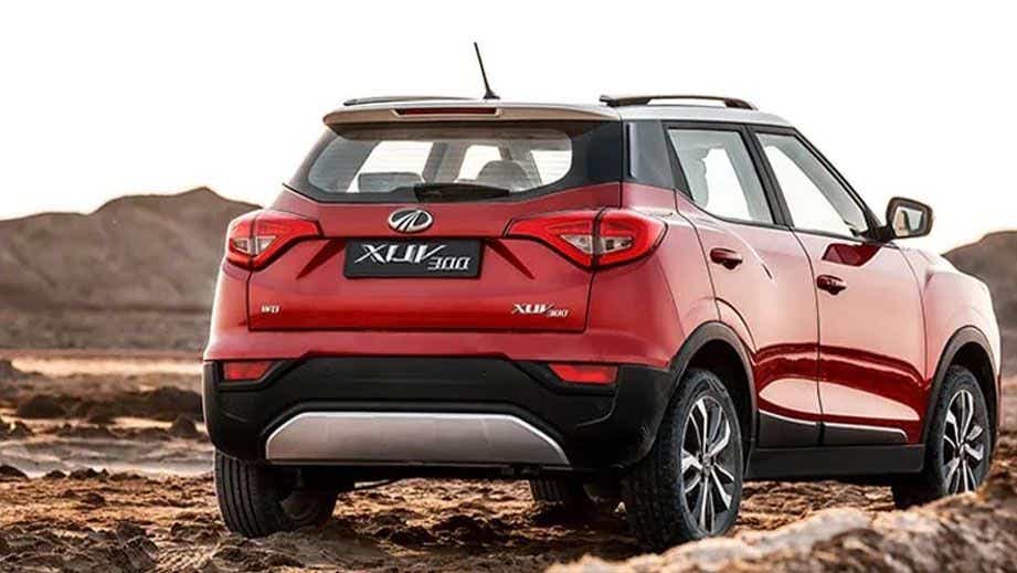 rear three-quarter of a Mahindra XUV300