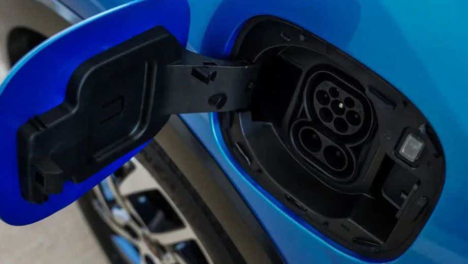 charging port close-up of a Infinity Blue Mahindra XUV400 EV