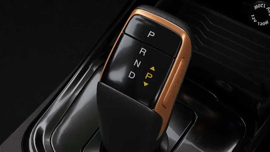 Gear shifter close-up of a Mahindra XUV400 EV