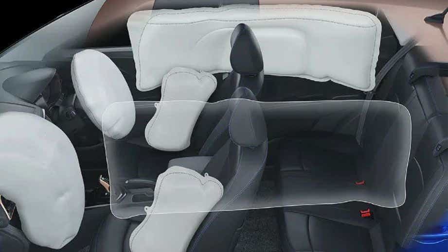interior view showing airbags deployment in a Mahindra XUV400 EV
