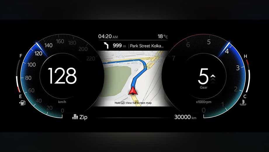 instrument cluster and navigation display of a Mahindra XUV700