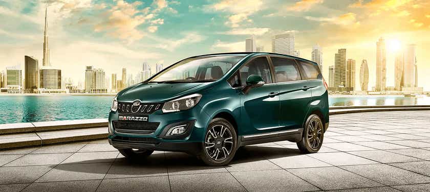 front three-quarter view of a Mahindra Marazzo