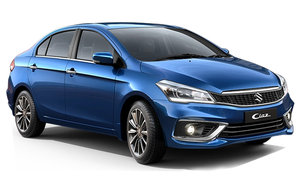 front three-quarter view of a Nexa Blue Maruti Suzuki Ciaz