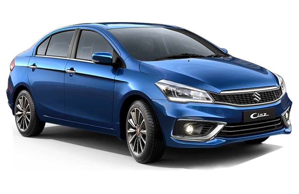 front three-quarter view of a Nexa Blue Maruti Suzuki Ciaz