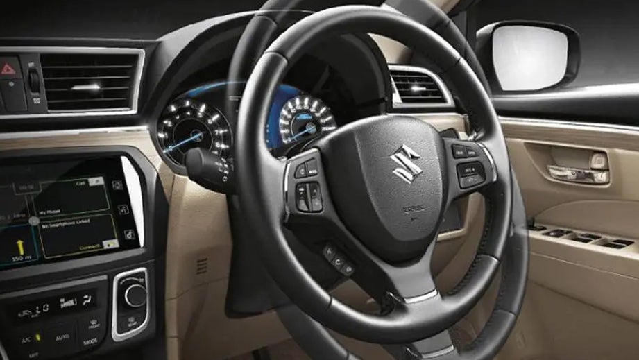 dashboard and steering wheel of a Maruti Suzuki Ciaz