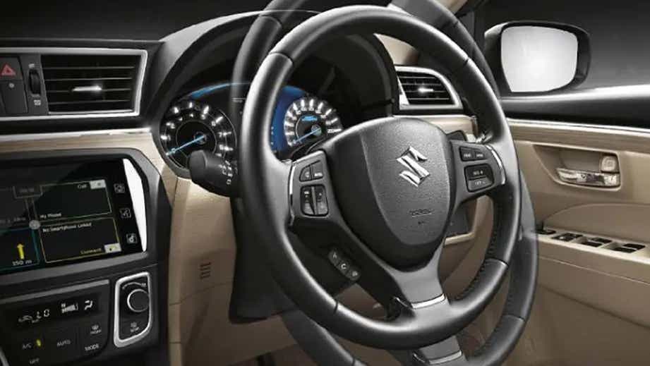 dashboard and steering wheel of a Maruti Suzuki Ciaz