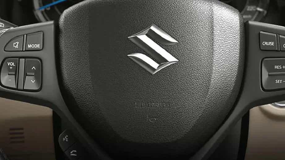 Steering wheel close-up of a Maruti Suzuki Ciaz