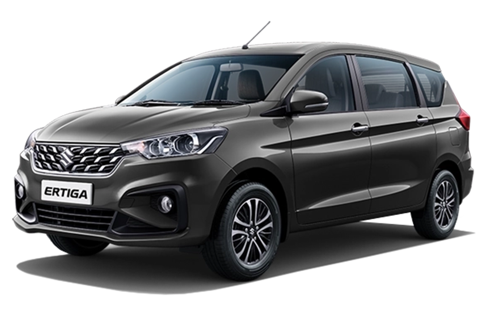front three-quarter view of a Magma Grey Maruti Suzuki Ertiga