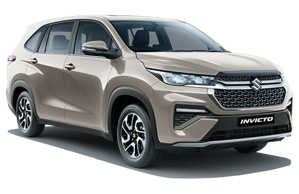 front three-quarter view of a Stellar Bronze Maruti Suzuki Invicto