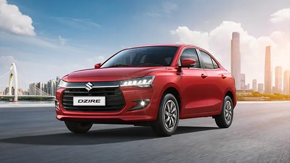 front three-quarter of a Maruti Suzuki Dzire