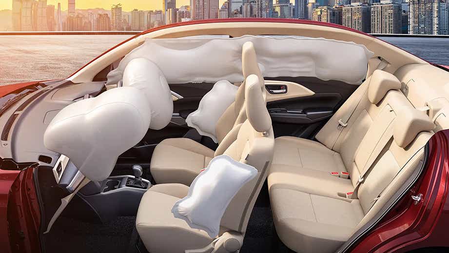 interior view showcasing airbags of a Maruti Suzuki Dzire