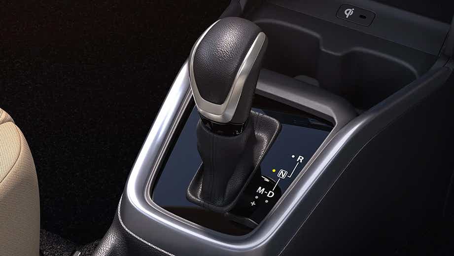 Gear shift lever and center console of a Maruti Suzuki Dzire