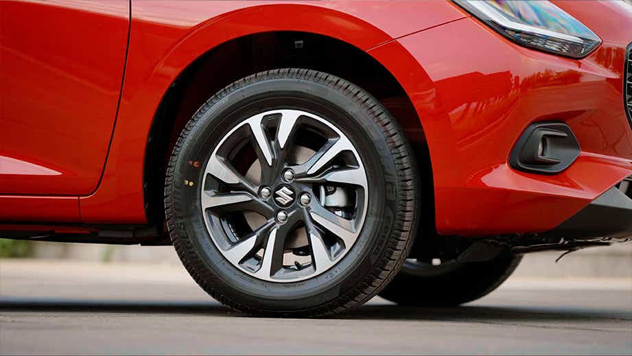 front wheel close-up of a Maruti Suzuki Swift