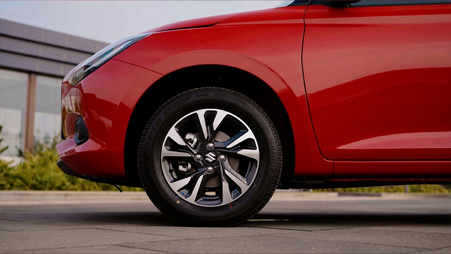 front wheel close-up of a Maruti Suzuki Swift
