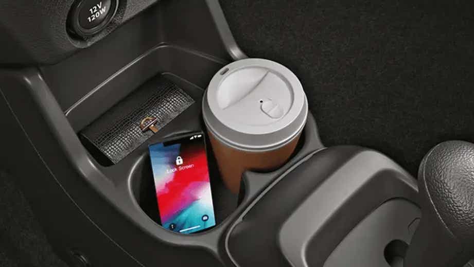 Center console cup holder and storage area of a Maruti Suzuki S-Presso