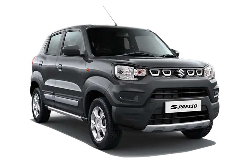 front three-quarter of a Metallic Granite Grey Maruti Suzuki S-Presso