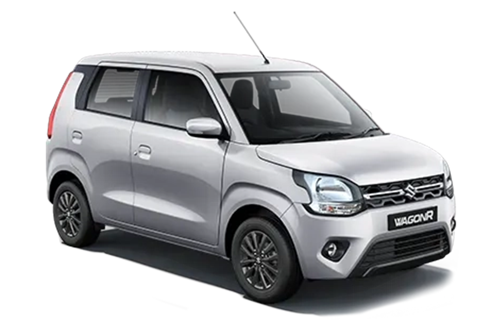 front three-quarter view of a Silky silver Maruti Suzuki Wagon R tour